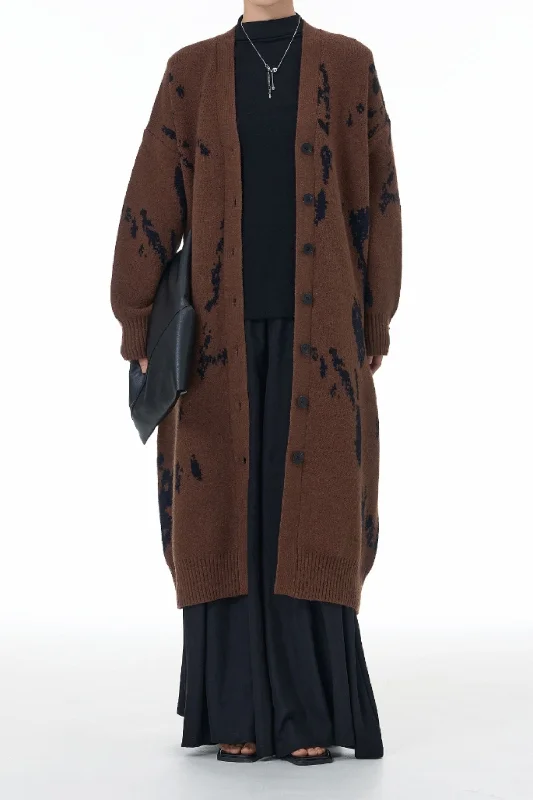 Chocolate Brown Tiger Tread  Wrap Long Cardigan Spandex Rayon Corduroy