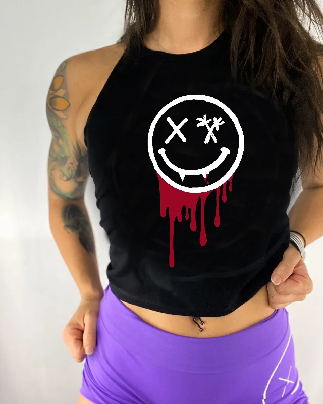 Salty Savage Ladies "Vampire Drip" Flowy Racerback Crop Tank vibrant tank top