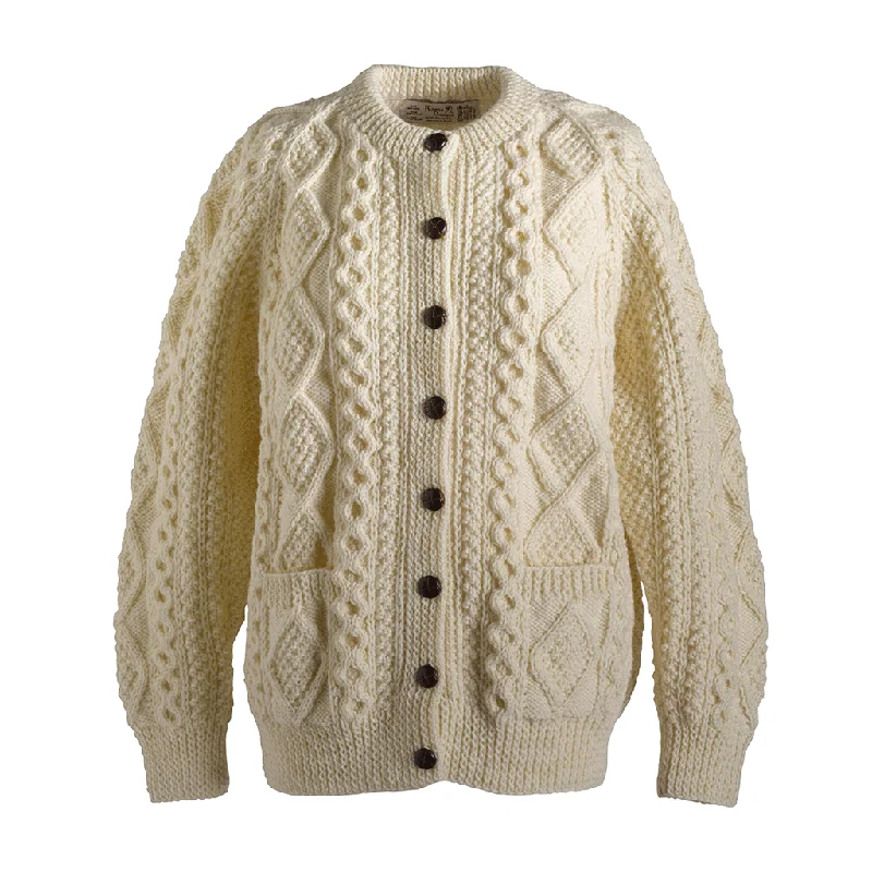 Hand Knit Crew Neck Cardigan Cashmere Blend Cotton Blend Poly Blend