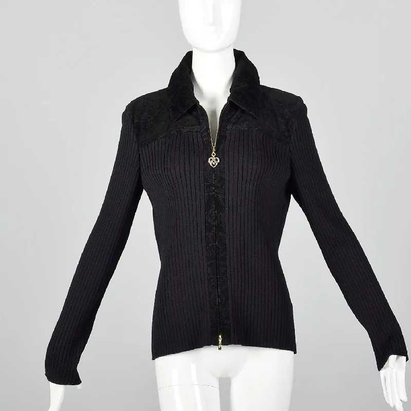 1990s St John Sport Black Cardigan Transparent Opaque Sheer