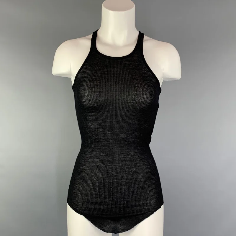 RICK OWENS ANTHEM S/S 11 Size 6 Black Viscose / Silk Curved Hem Tank Top casual tank top