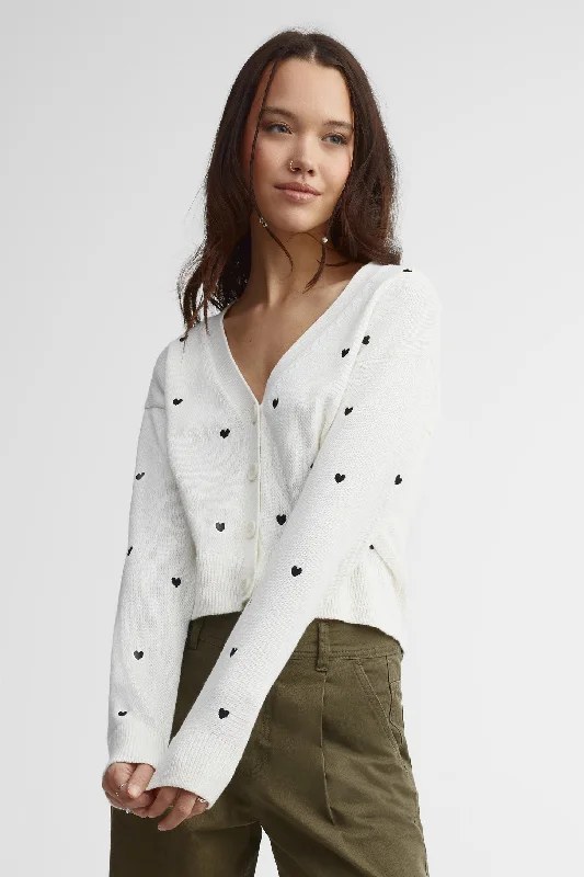Cardigan tricot cœurs brodés - Femme Asymmetrical,ymmetric Pencil Cardigan