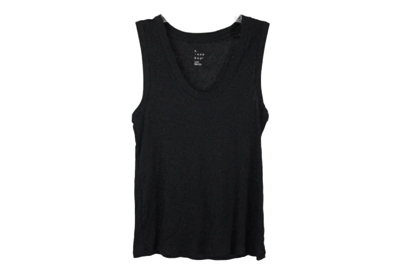 A New Day Black Rib Tank | L silver tank top