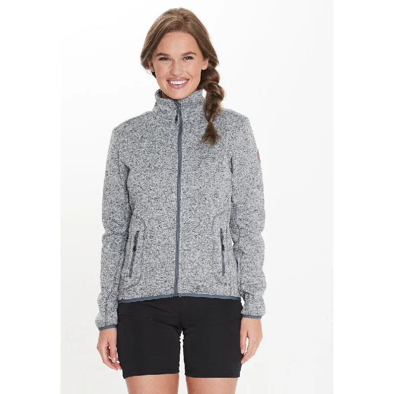 Samani W Melange Fleece Jacket - Light Grey Melange Welt Pockets Slit Pockets Flap Pockets