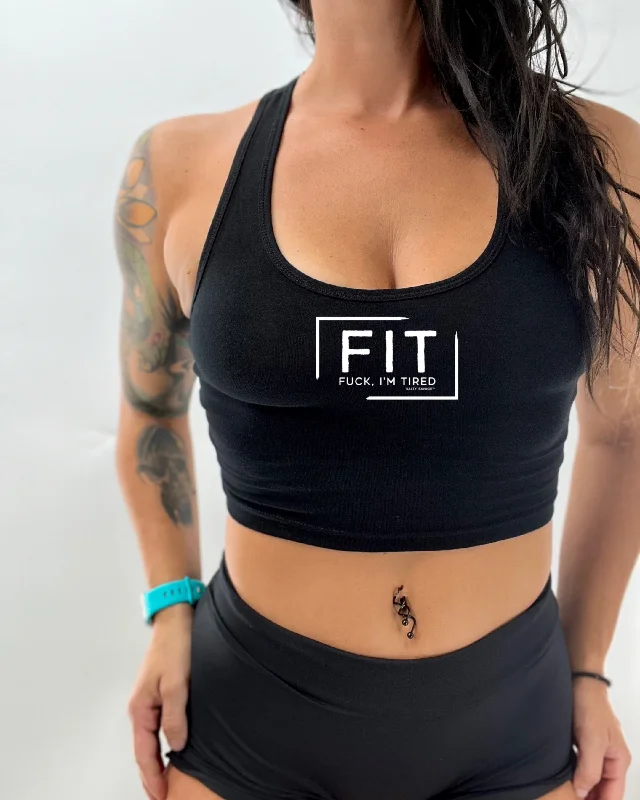 Ladies "FIT Fuck, I’m Tired" Racerback Crop Tank | Micro essential tank top