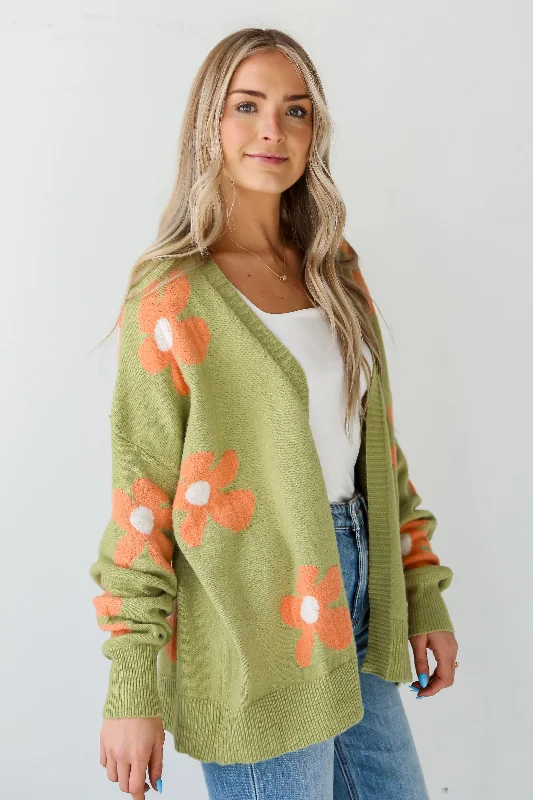 FINAL SALE - Bright Charisma Kiwi Floral Cardigan Iron Safe Non-Iron Wrinkle Free
