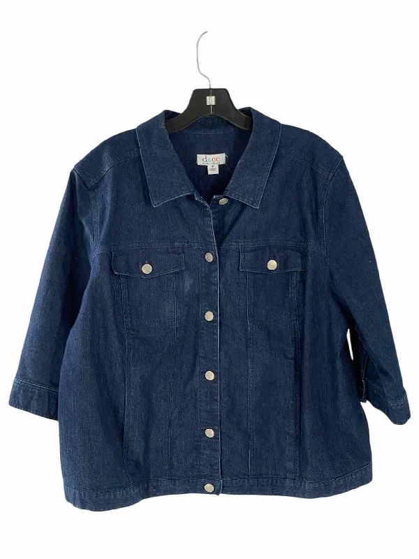 D&Co. Size 1X Dark Wash Denim Jacket One-Shoulder Jacket Off-the-Shoulder Jacket Asymmetrical Jacket