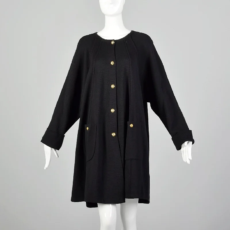Arlette Nastat Black Oversized 1980s Knit Cardigan Dress Handmade Hand-knitted Hand-woven