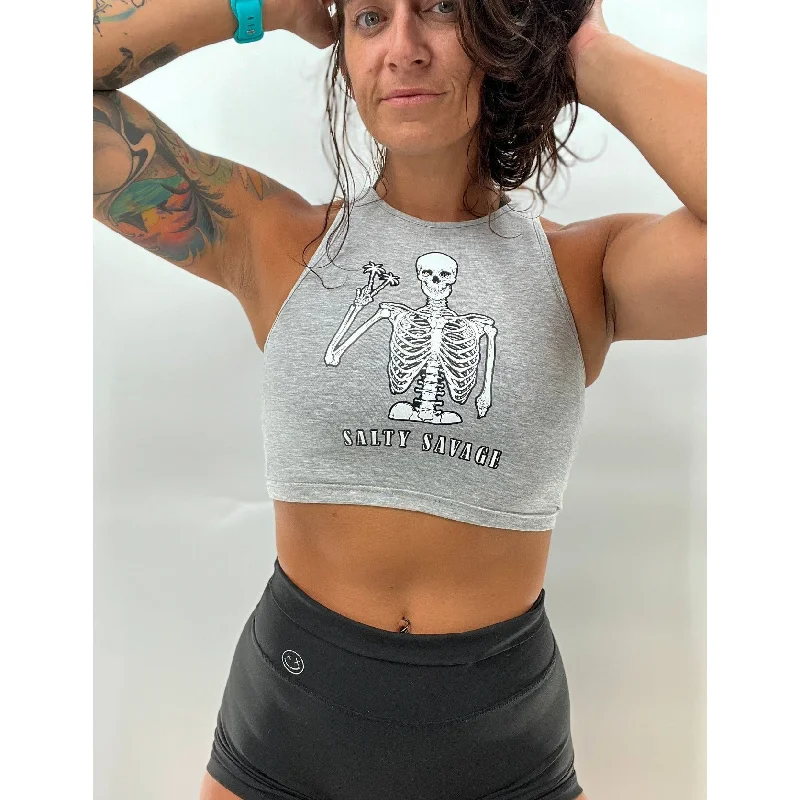Salty Savage Ladies “Peace Skeleton” High Neck Sleeveless Crop Tank cozy tank top