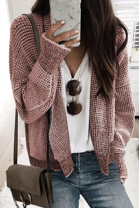 Autumn Winter Cable Knit Long Cardigan Mesh Blend Leather Blend Suede Blend