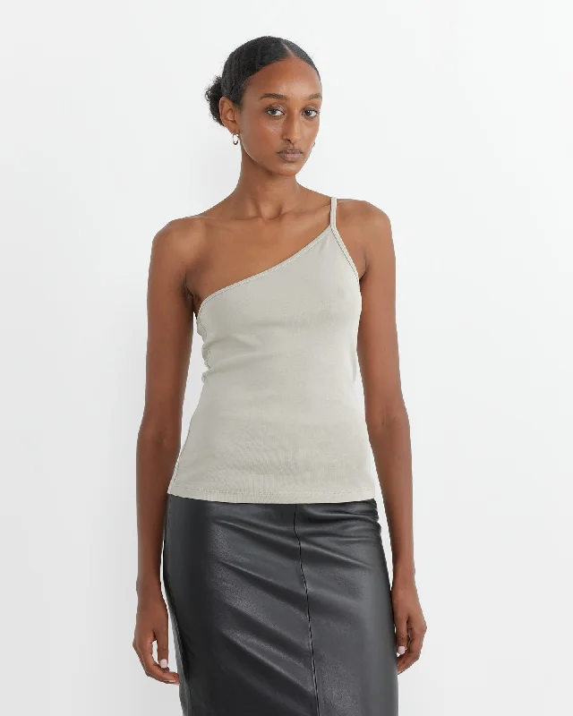 One Shoulder Tank in Moss Grey grey tank top
