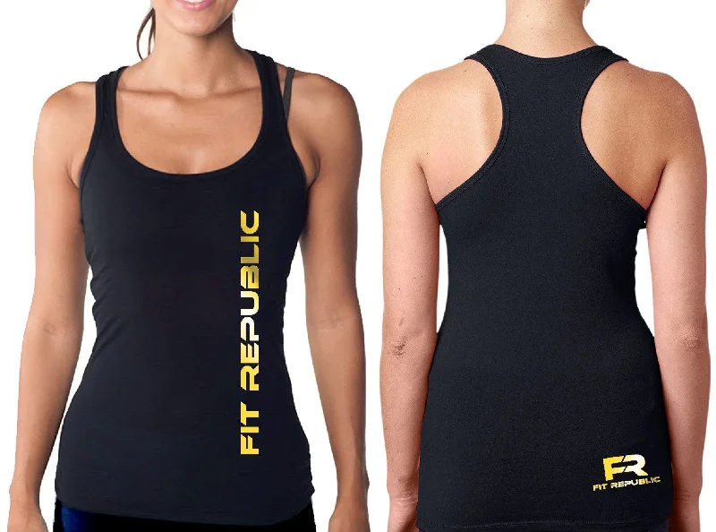 Black Tank Top with Gold Foil Logo ribbed tank top