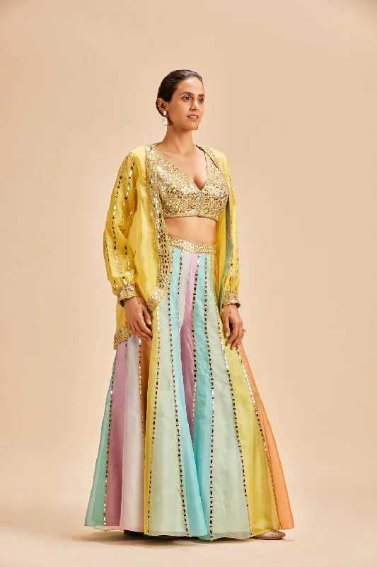 Multi Colour Mirror Work Sharara With Jacket Hooded Jacket Caped Jacket Shawl Collar Jacket Multi Colour Mirror Work Sharara With Jacket Hooded Jacket Caped Jacket Shawl Collar Jacket