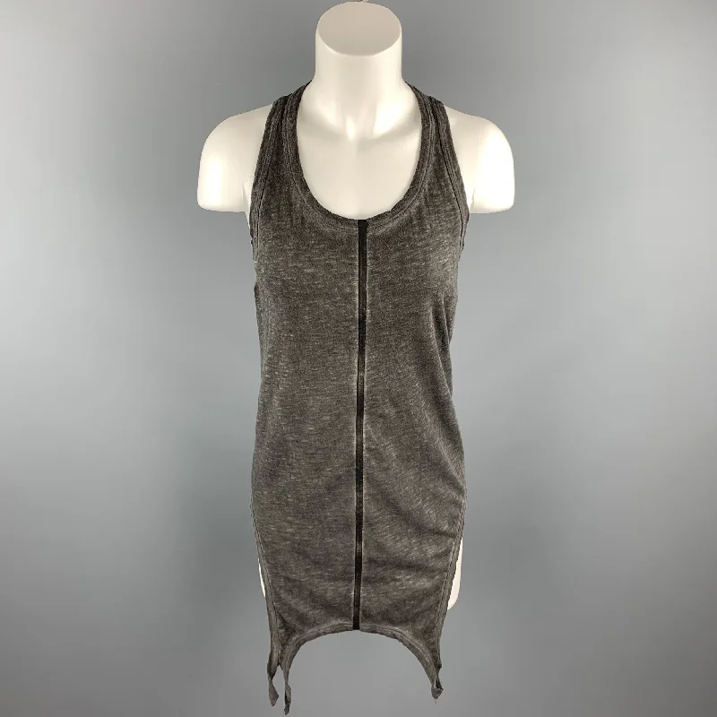 ISAAC SELLAM Size 0 Grey Distressed Cotton Leather Trim Tank Top sexy tank top