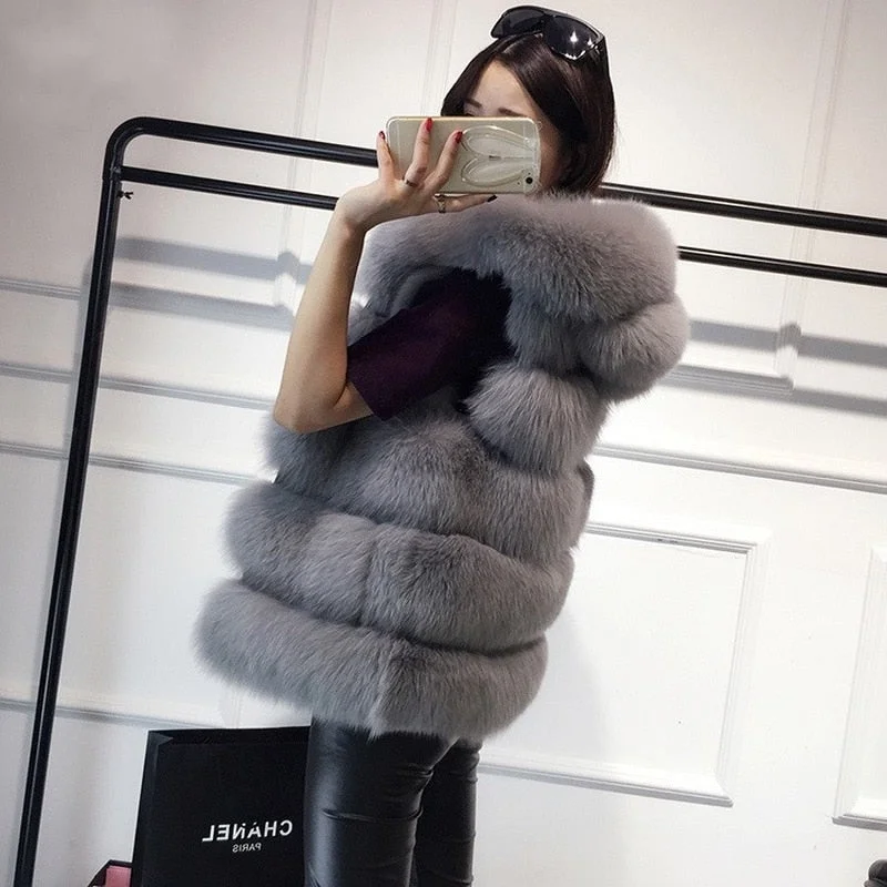 2022 Winter Sleeveless Artificial Fox Fur Coat Gilet Faux Fur Jacket Cardigan Sweater Pullover 2022 Winter Sleeveless Artificial Fox Fur Coat Gilet Faux Fur Jacket Cardigan Sweater Pullover