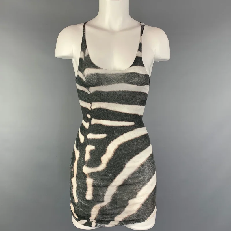 MANIAC CORP Size XS Olive & White Zebra Print Cotton Tank Top glitter tank top