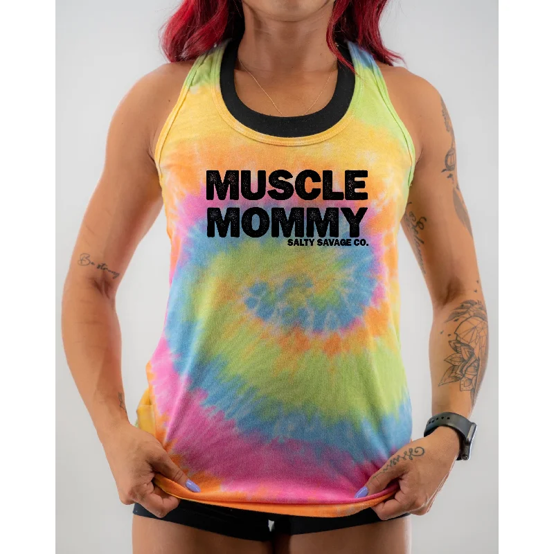 Ladies “MUSCLE MOMMY” Racerback Tank | Tie Dye scoop neck tank