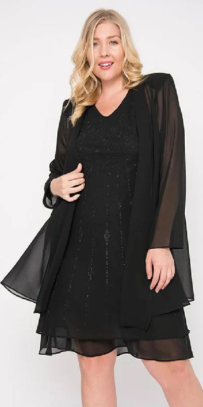 Sally Fashion 8694 Flowy Chiffon Dress Knee Length Long Sleeve Cardigan Beaded Cardigan Sequined Faux Fur