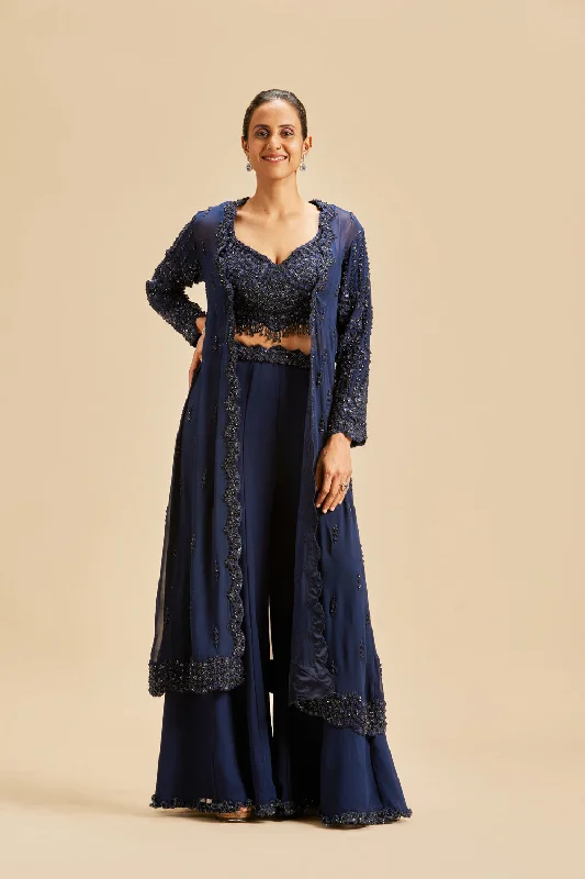 Nevy Blue Sharara With Jacket One-Shoulder Jacket Off-the-Shoulder Jacket Asymmetrical Jacket Nevy Blue Sharara With Jacket One-Shoulder Jacket Off-the-Shoulder Jacket Asymmetrical Jacket