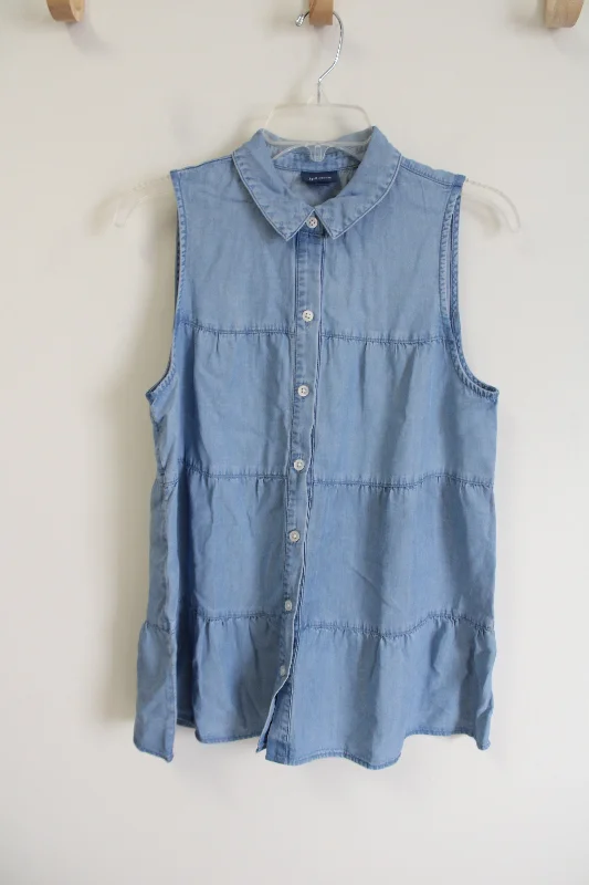J.Jill Denim Chambray Tiered Tank | S turquoise tank top
