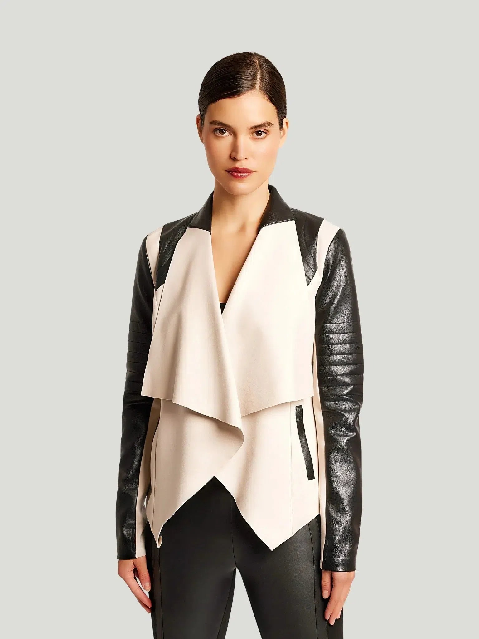 Blanc Noir Drape Front Jacket Plaid Jacket Tartan Jacket Houndstooth Jacket