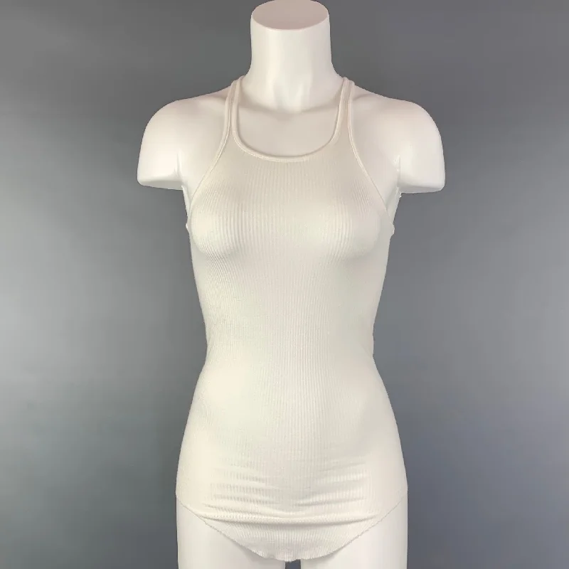 RICK OWENS ANTHEM S/S 11 Size 6 White Viscose / Silk Curved Hem Tank Top summer tank top