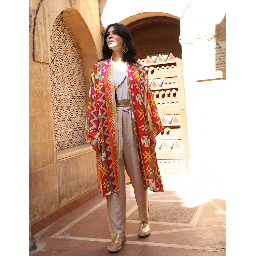 Yellow & orange printed kaftan cardigan Oversized Loose Flowy
