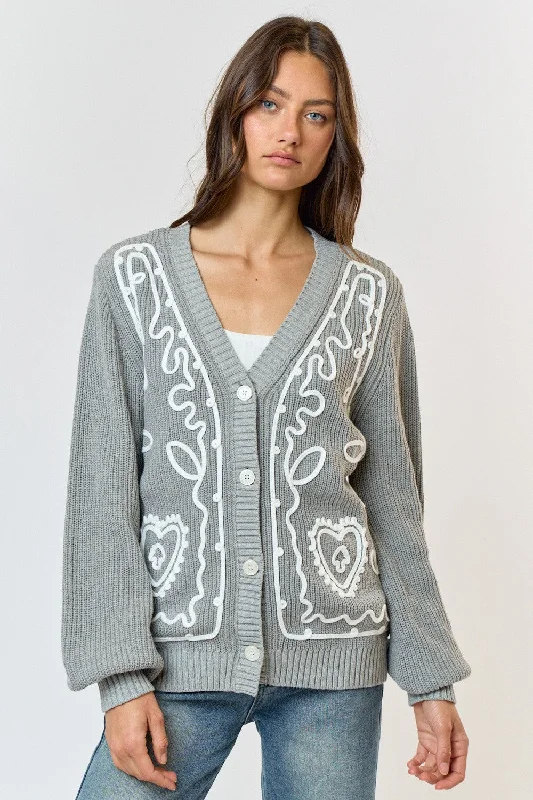 The Julie Embroidered Sweater Cardigan Lace Blend Ribbed Blend Corduroy Blend