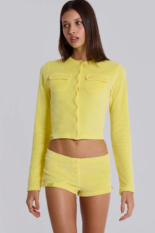 Lemon Velour Cardigan Glossy Satin Silk
