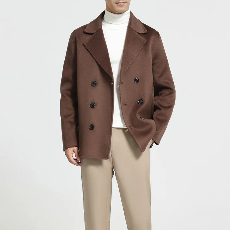 2025 Men's Double-Sided Woolen Short 100% Pure Wool Coat Autumn and Winter Korean Slim Fit Lapel Jacket Warm Coat Print Jacket Jacquard Jacket Embroidered Jacket