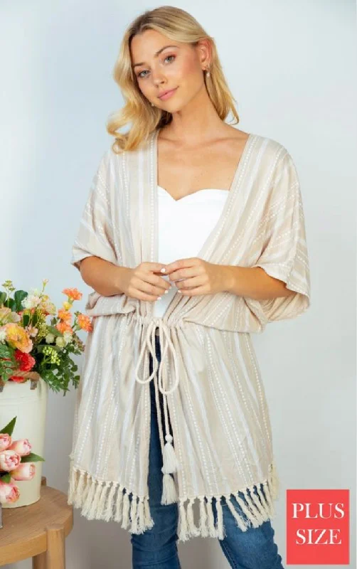Striped Taupe Tie Cardigan Faux Fur Fabric Real Fur Fabric Shearling Fabric