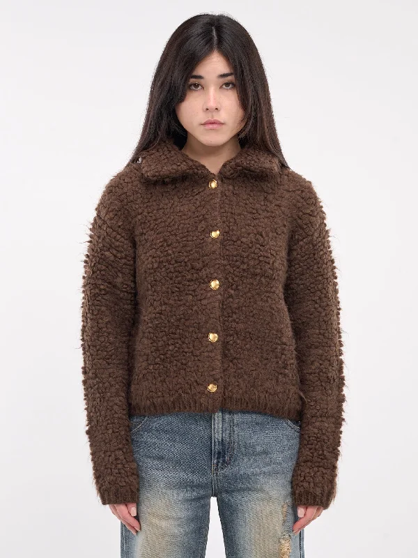 Boucle Cardigan (KC3-24-636-W-BROWN) Fitted Loose Oversized