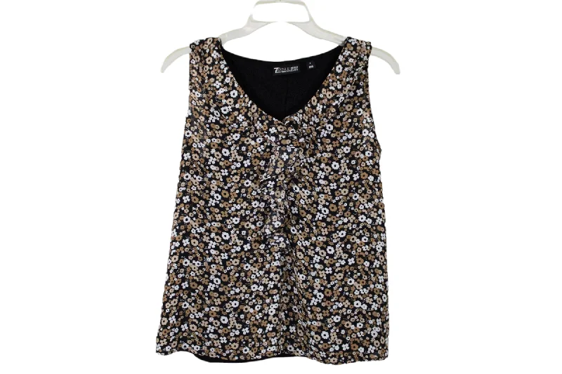7th Avenue New York & Co. Black Floral Tank | S peekaboo tank top