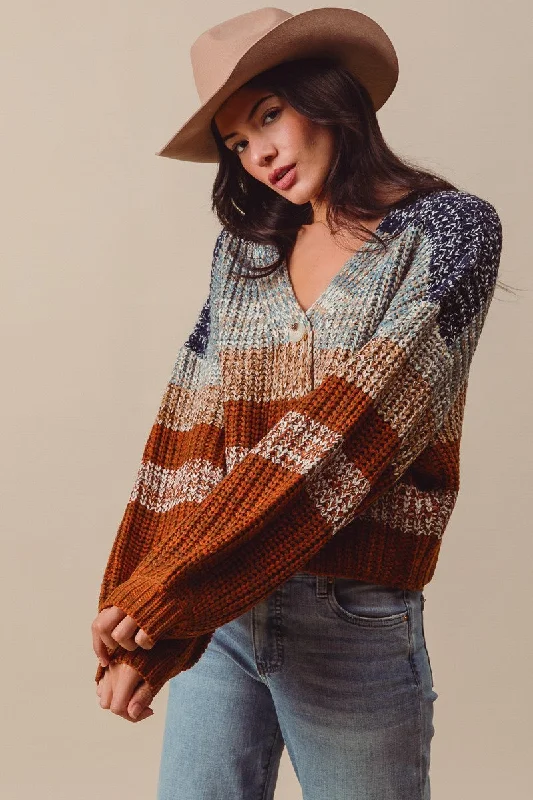 The Kenny Multi Color Stripe Sweater Cardigan Tailored Straight A-Line