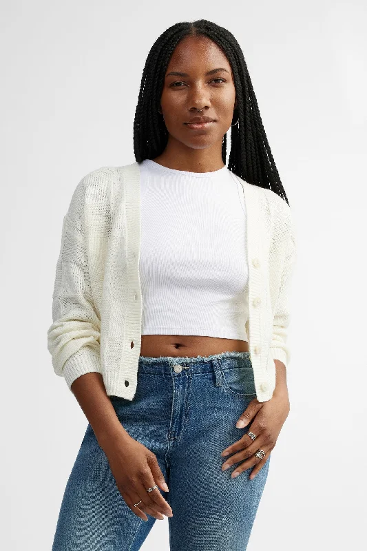 Cardigan en tricot motif carreaux - Femme Cable Knit Ribbed Knit Lace Knit
