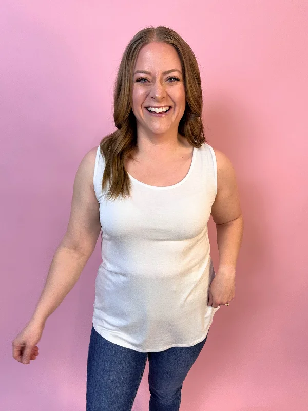 White Solid Knit Sleeveless Tank Top vibrant tank top