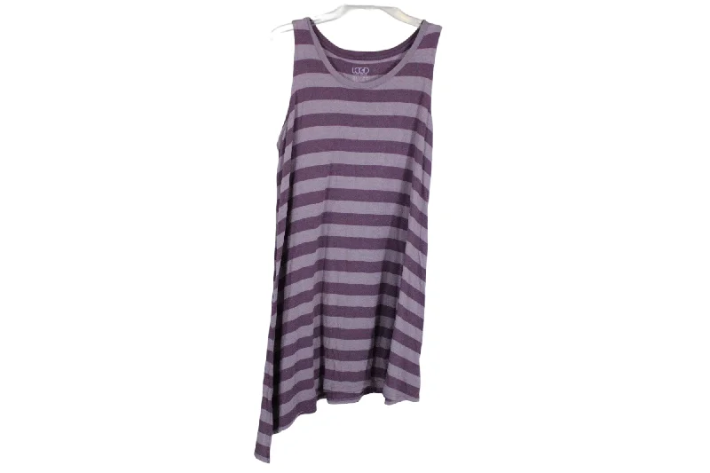 LOGO Layers Purple Striped Asymmetrical Tunic Tank | L solid color tank