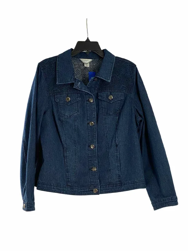 CJ Banks Size 1X Denim Jacket Denim Fabric Leather Fabric Suede Fabric