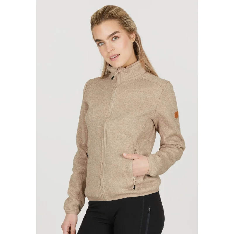 Samani W Melange Fleece Jacket - Oatmeal Notch Collar Peter Pan Collar Cowl Neck