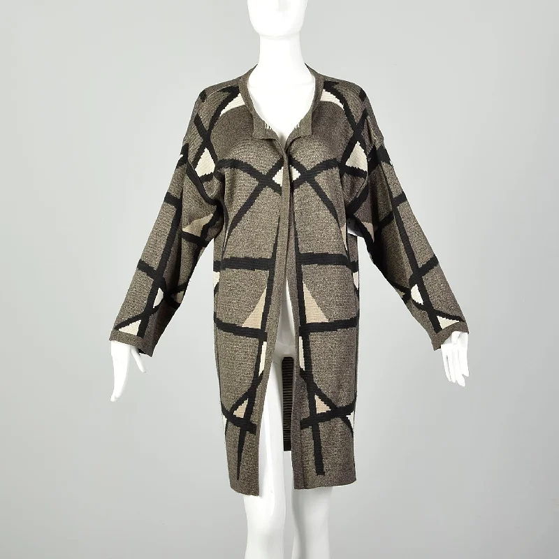 Rodier Geometric Knit Long Black Cardigan Sweater Rayon Fabric Velvet Fabric Corduroy Fabric