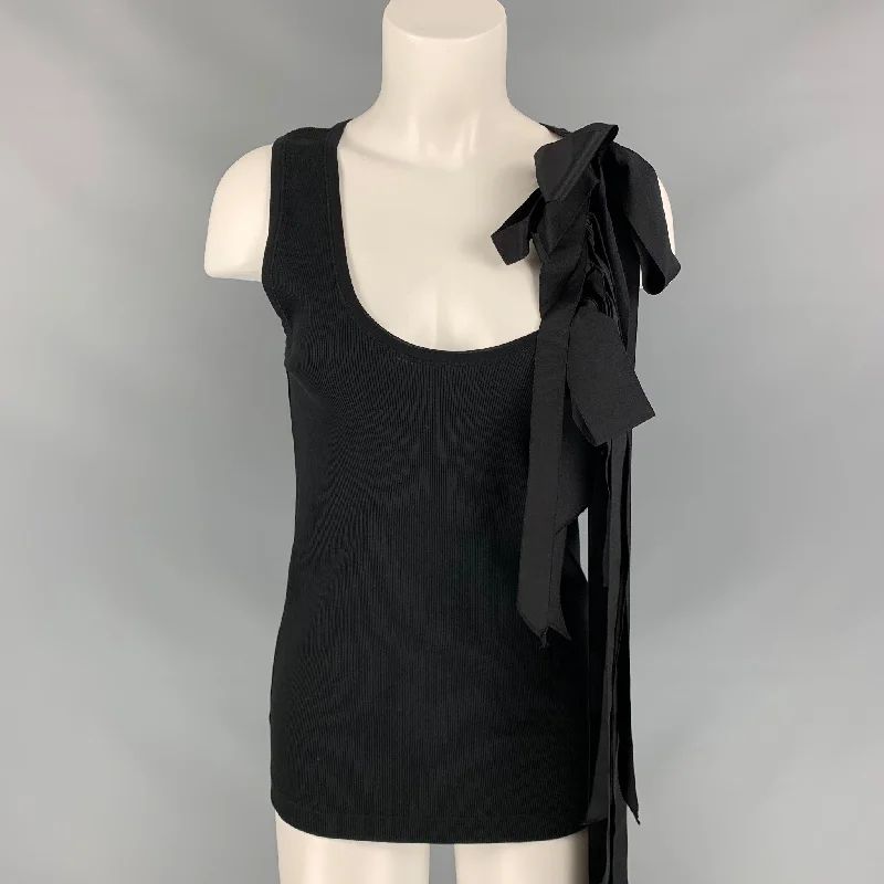 DRIES VAN NOTEN x CHRISTIAN LACROIX SS 20 Size L Black Ribbed Cotton Bow Tank Top beige tank top
