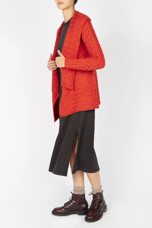 Irish -  Glenross Waterfall Cardigan - Orange Marl Denim Fabric Leather Fabric Suede Fabric