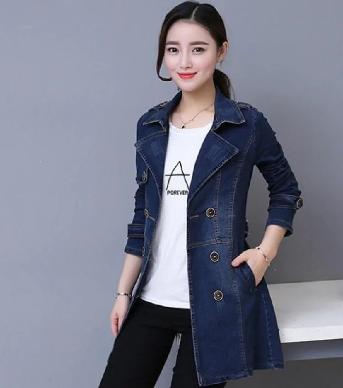 Womens Double Breasted Slim Fit Denim Jacket Oversized Jacket Tailored Jacket Straight Jacket