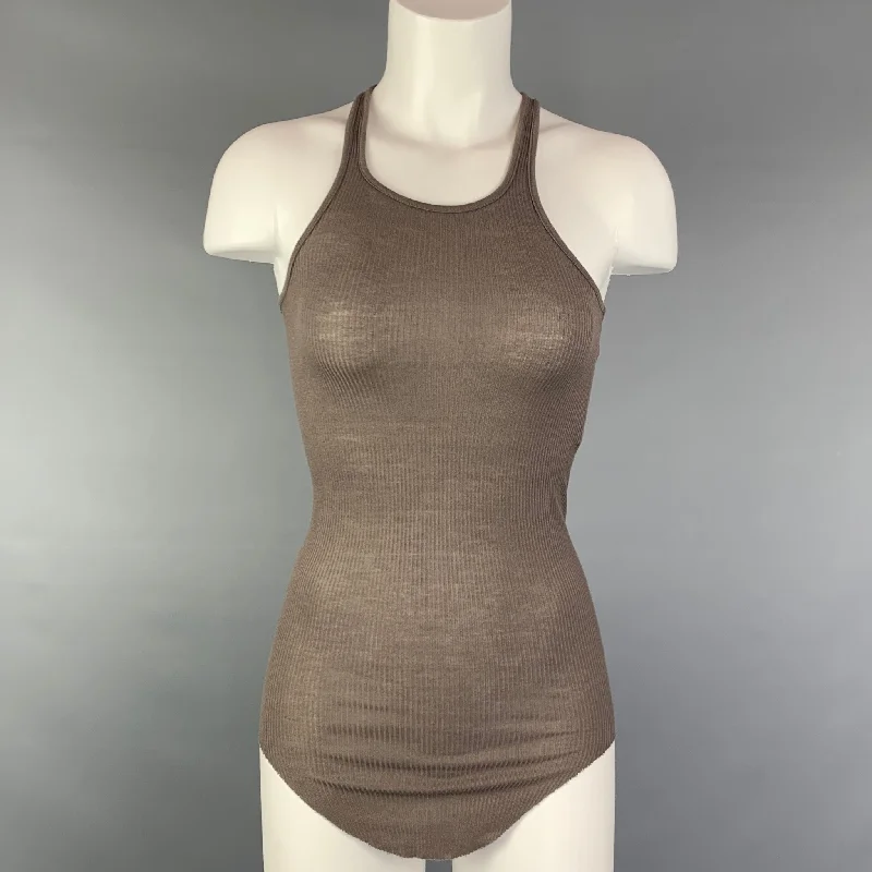 RICK OWENS ANTHEM S/S 11 Size 6 Taupe Viscose / Silk Curved Hem Tank Top breathable tank top