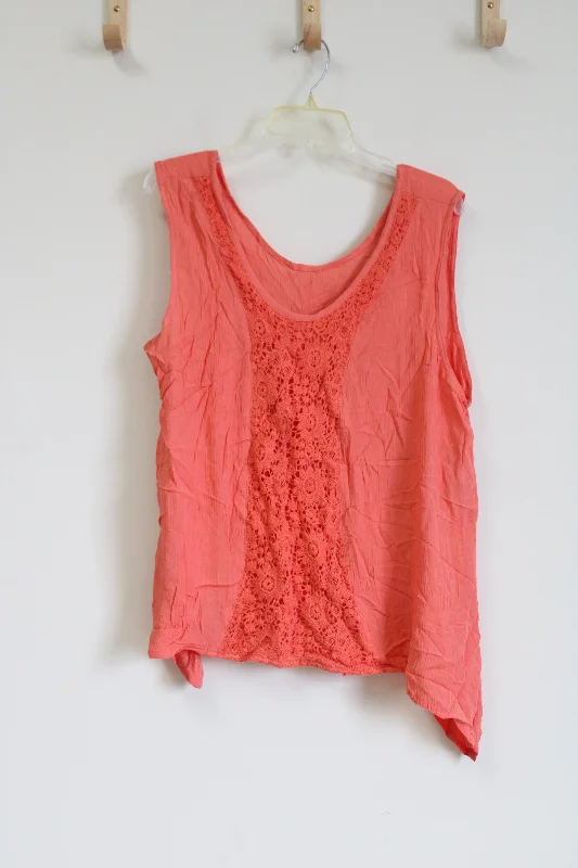 NEW Simply Noelle Pink Eyelet & Crochet Reversable Tank | XXL bright tank top
