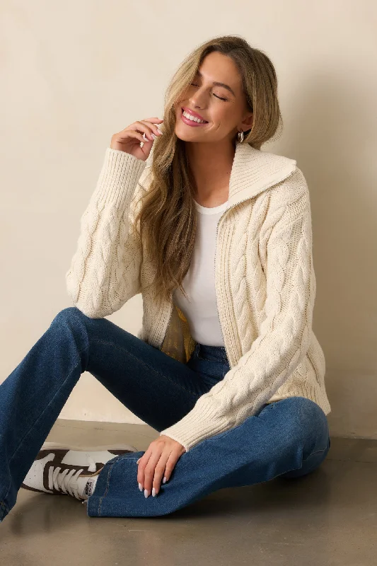 Z Supply Hemingway Ivory Seasalt Cable Cardigan Glossy Satin Silk