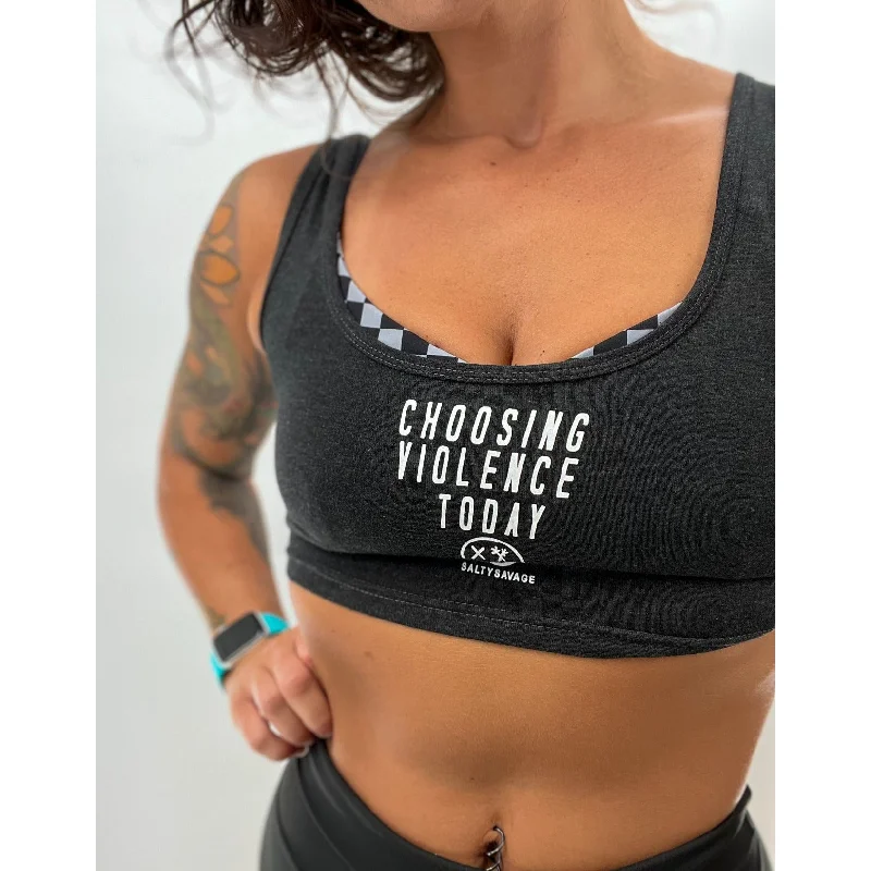 Salty Savage Ladies "CHOOSING VIOLENCE TODAY" Scoop Back Cropped Tank | Micro soft tank top