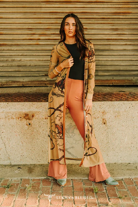 Old Town Road Running Horse Mesh Button Down Maxi Dress Overlay &/or Duster Cardigan Denim Fabric Leather Fabric Suede Fabric