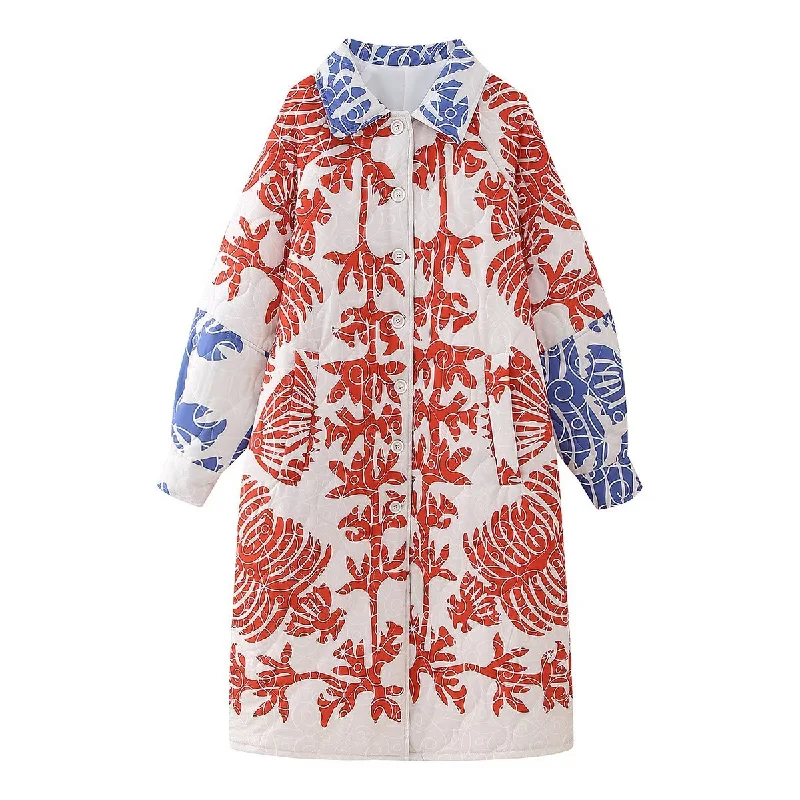 Organic Print Women's Mid-Length Cotton Coat, Spring and Autumn Collection