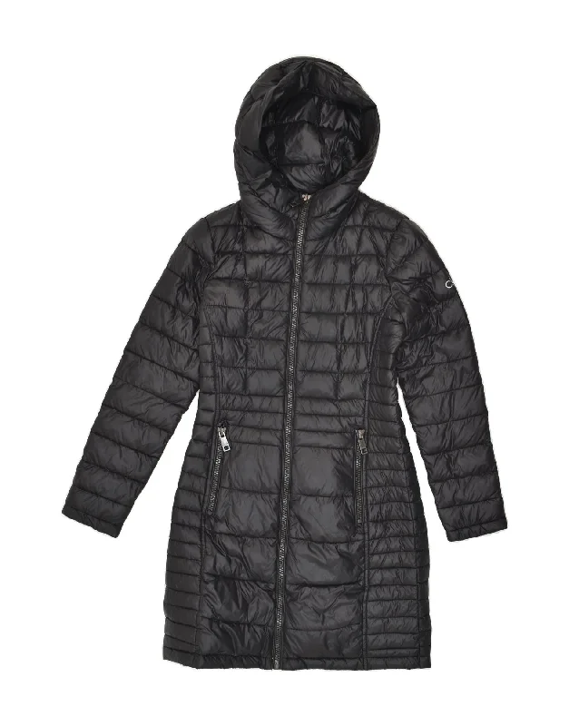 CALVIN KLEIN Womens Hooded Padded Coat UK 6 2XS Black Nylon